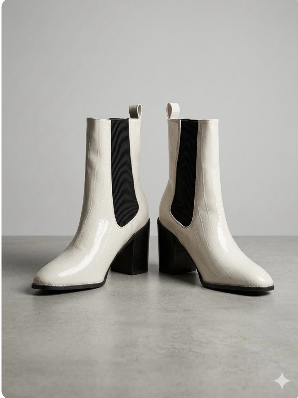 MIA Cream Croc Print Faux Leather Chelsea Block Heel Boot - Size 8